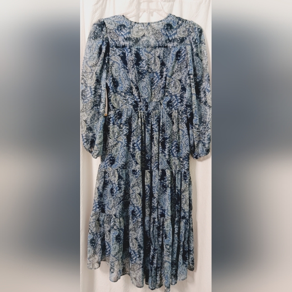 NWT Joie Blue Parisian Paisley Chiffon Tiered Midi Dress Size M - Picture 4 of 12
